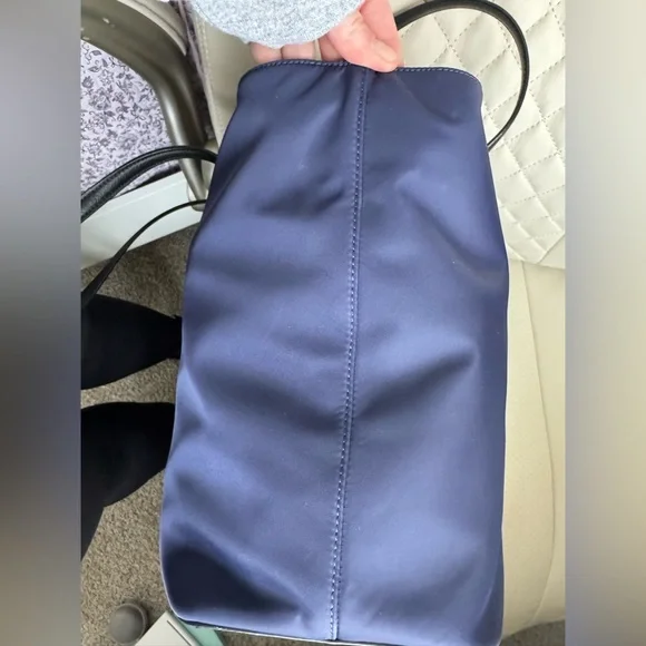 Kate Spade New York Navy Blue Nylon Tote Work Bag Zip Top Black Leather Handles - Picture 5 of 11